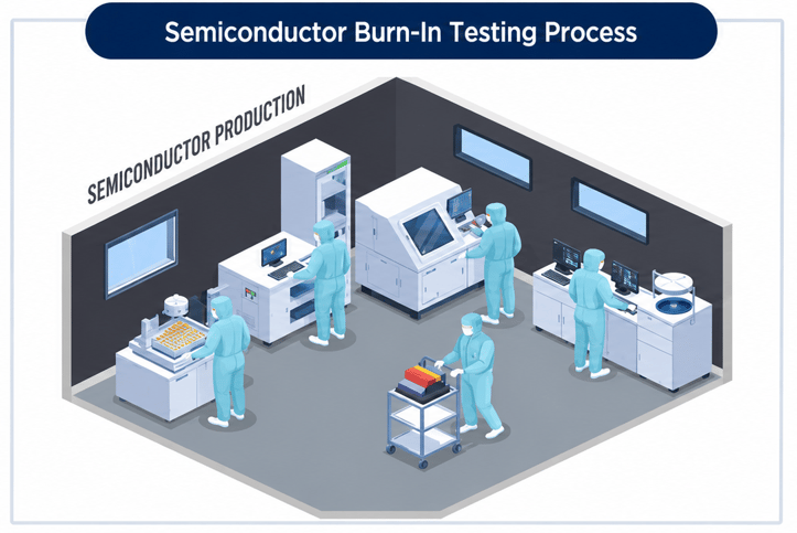 illustration of semiconductor burn-in testing process